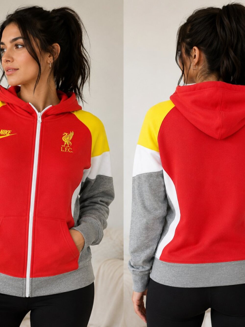 Nike Liverpool FC Women's Full-Zip Hoodie Jacket NWT Medium Red Yellow Grey - Picture 9 of 9